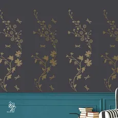شابلون دیواری شاخه و سنجاقک کد 621